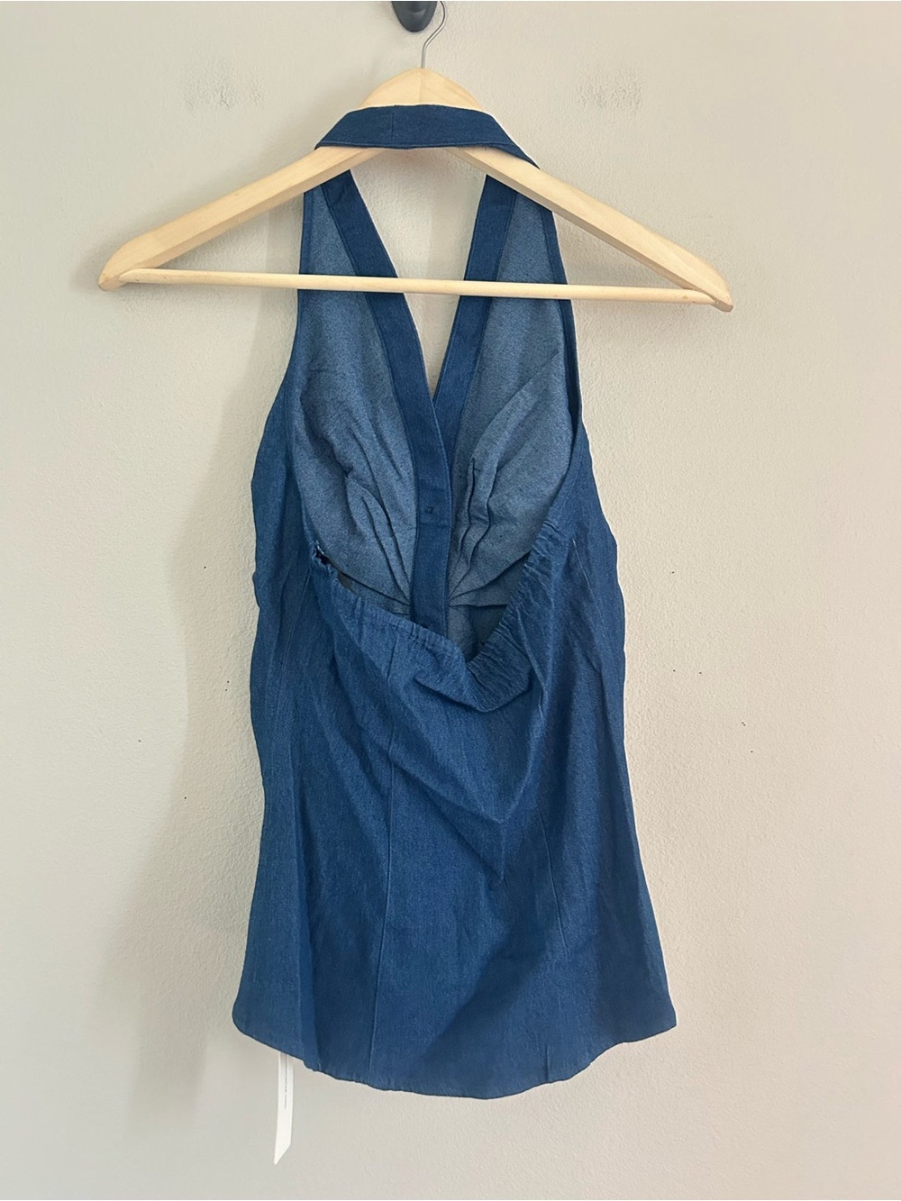 Denim  Halter Button-Front Peplum Top XS Commense nwt - Picture 7 of 8